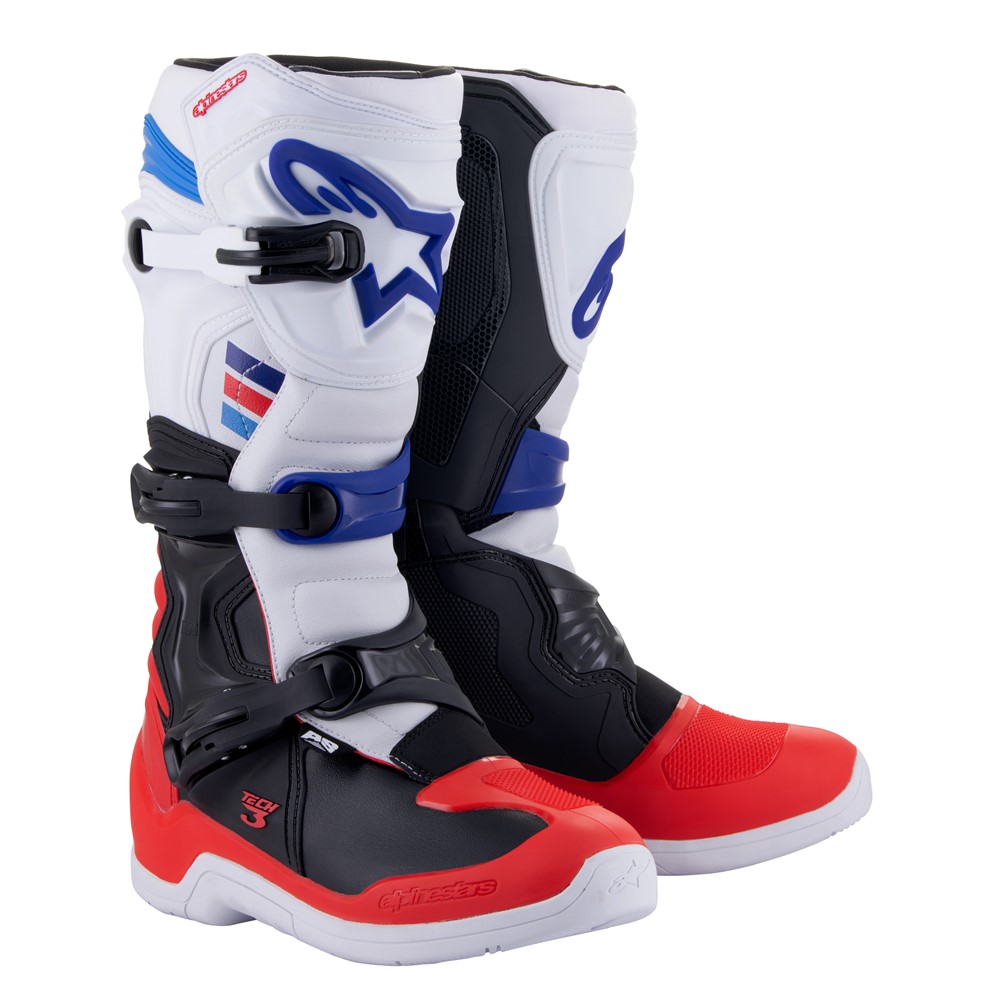 Alpinestars Tech-3 MX Boots White/Bright Red/Dark Blue Image